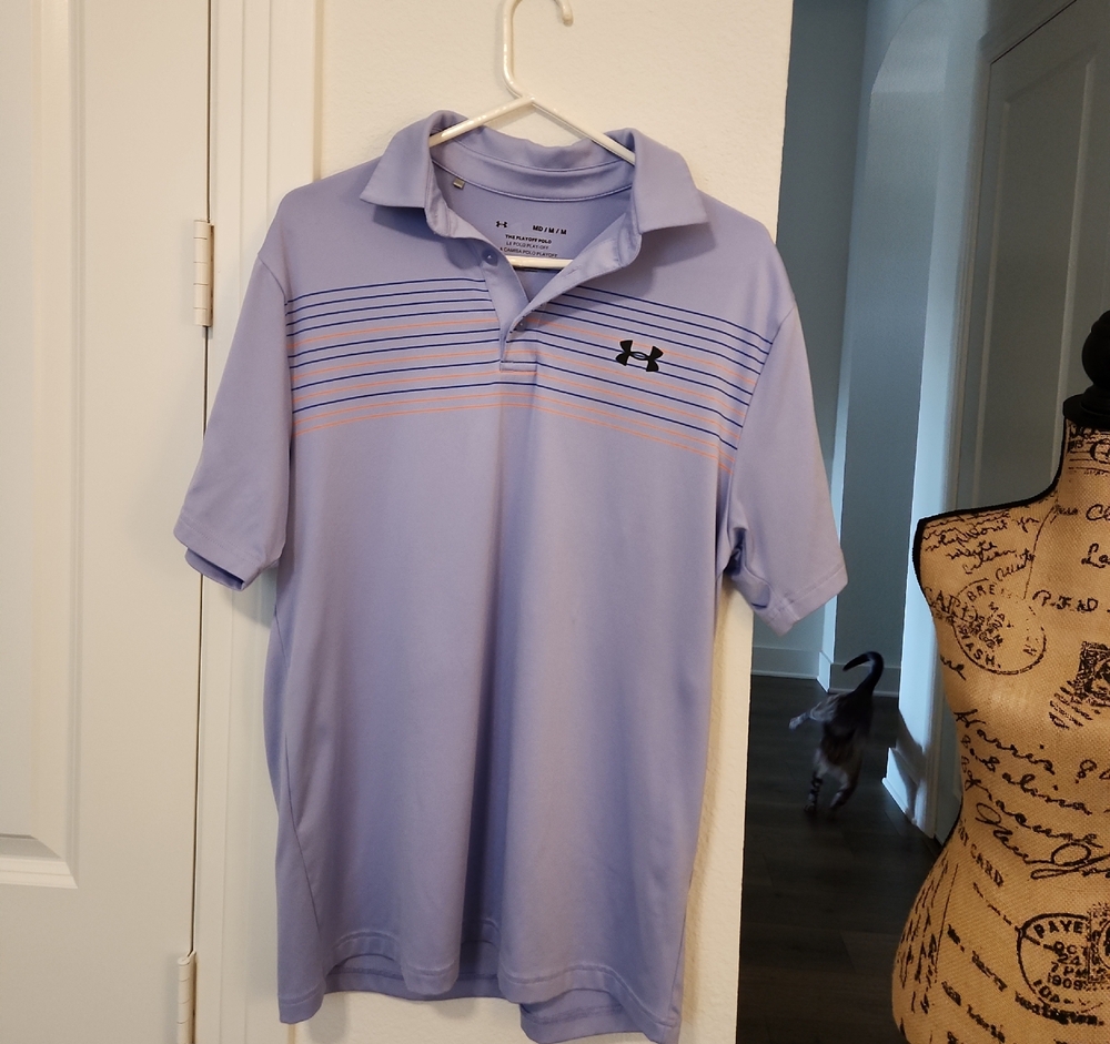 Under Armour Men's Light Purple Polo with Stripes